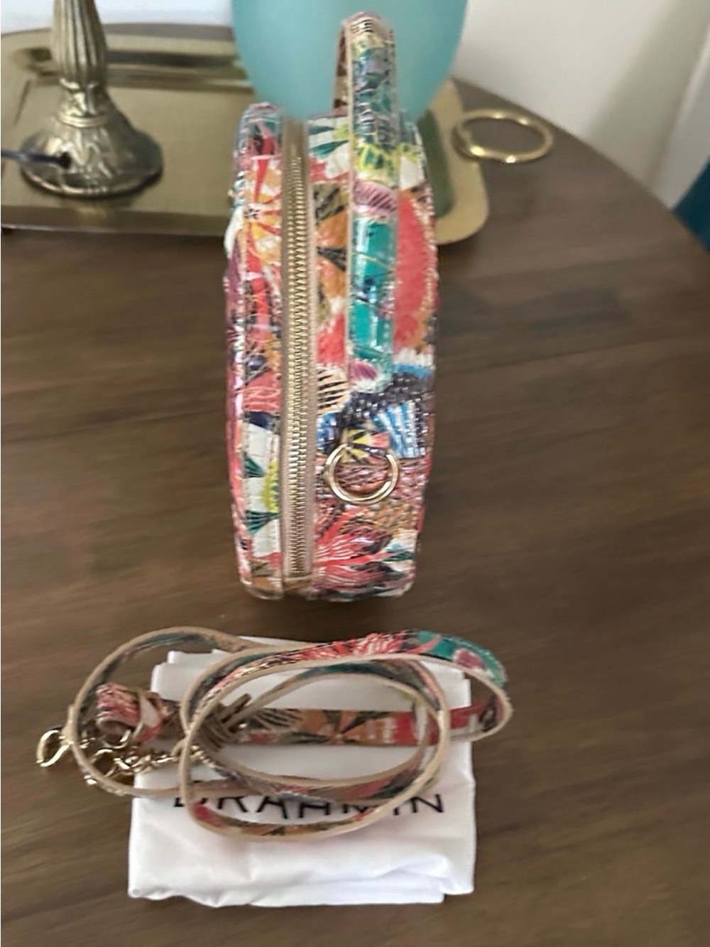 Brahmin Multicolor Floral Round Crossbody Bag in Teal, Pink & Yellow NWT - Picture 3 of 5